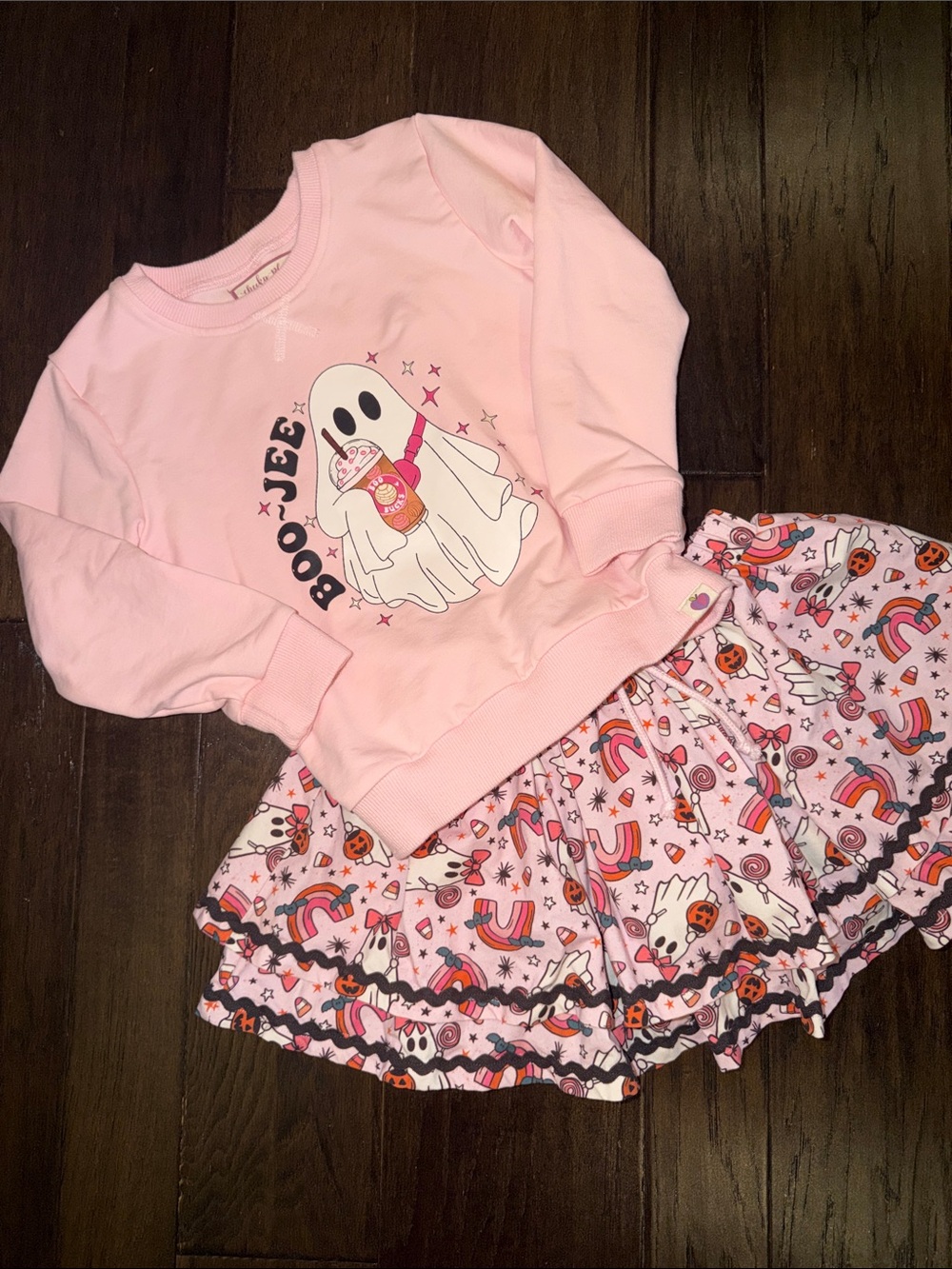 cheeky plum Pink Ghost Sweatshirt & Printed Skirt Halloween Set size 5t